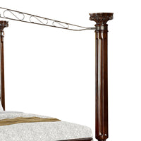 Queen Canopy Bed with Leatherette Headboard and Footboard, Black and Brown - BM217767