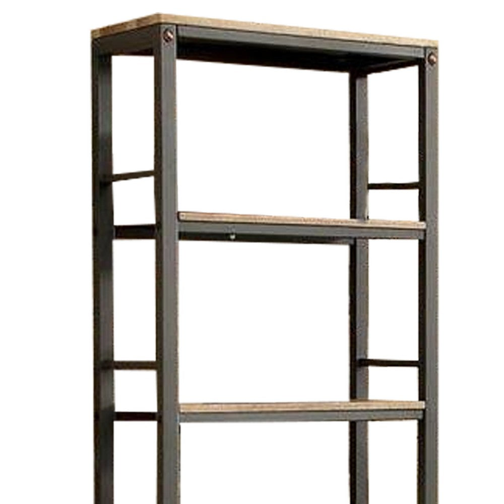 Wood and Metal Pier Cabinet with Studded Accents and Storage Spaces, Gray - BM217802