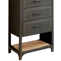 Wood and Metal Pier Cabinet with Studded Accents and Storage Spaces, Gray - BM217802