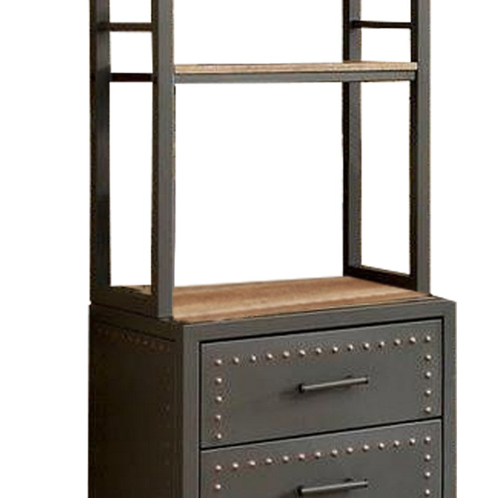 Wood and Metal Pier Cabinet with Studded Accents and Storage Spaces, Gray - BM217802