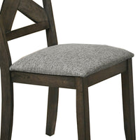 Wooden Side Chair with Fabric Upholstered Seat, Set of 2, Brown and Gray - BM218003