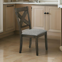 Wooden Side Chair with Fabric Upholstered Seat, Set of 2, Brown and Gray - BM218003