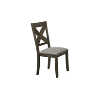 Wooden Side Chair with Fabric Upholstered Seat, Set of 2, Brown and Gray - BM218003