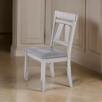 Wooden Side Chair with Fabric Upholstered Seat, Set of 2, White and Gray - BM218004