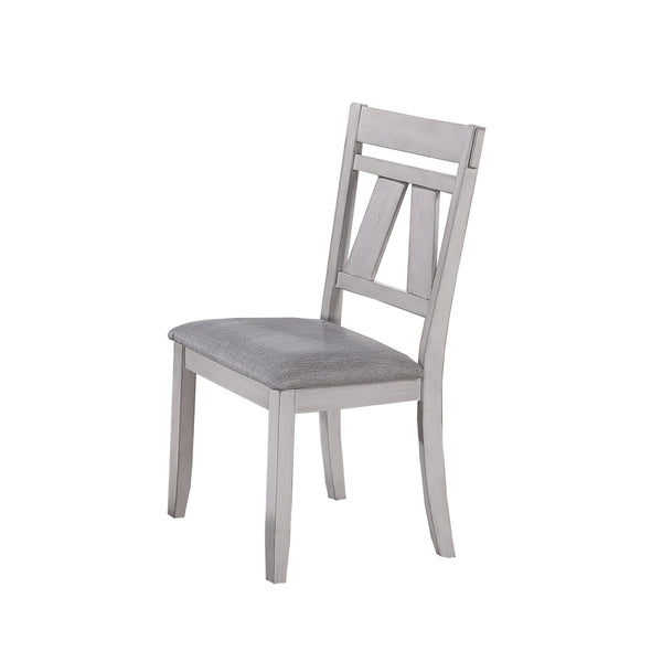 Wooden Side Chair with Fabric Upholstered Seat, Set of 2, White and Gray - BM218004