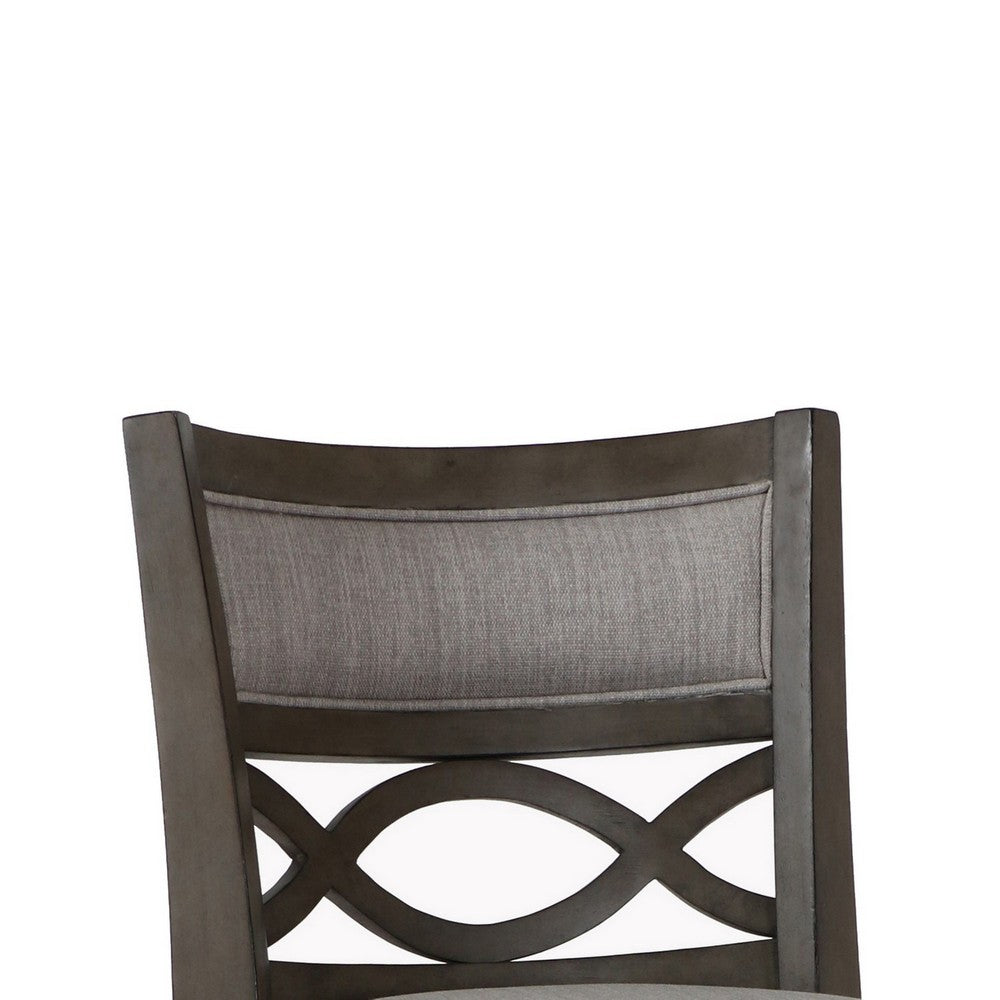 Curved Lattice Back Swivel Counter Stool with Fabric Seat, Antique Gray - BM218142