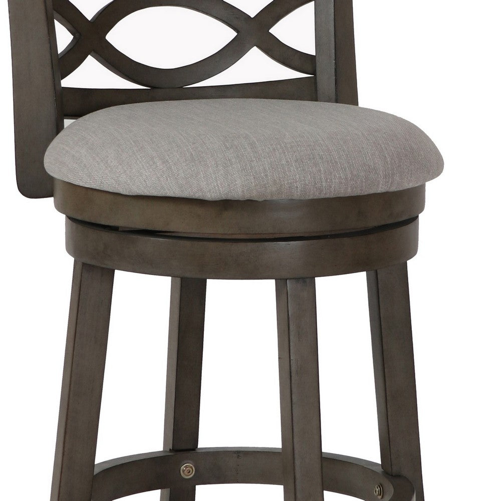 Curved Lattice Back Swivel Counter Stool with Fabric Seat, Antique Gray - BM218142