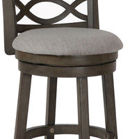Curved Lattice Back Swivel Counter Stool with Fabric Seat, Antique Gray - BM218142
