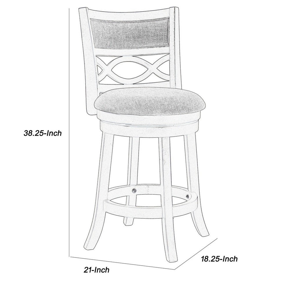 Curved Lattice Back Swivel Counter Stool with Fabric Seat, Antique Gray - BM218142