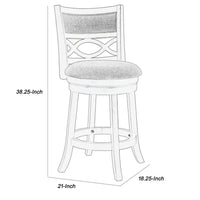 Curved Lattice Back Swivel Counter Stool with Fabric Seat, Antique Gray - BM218142