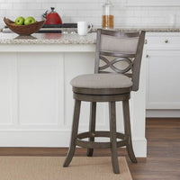 Curved Lattice Back Swivel Counter Stool with Fabric Seat, Antique Gray - BM218142