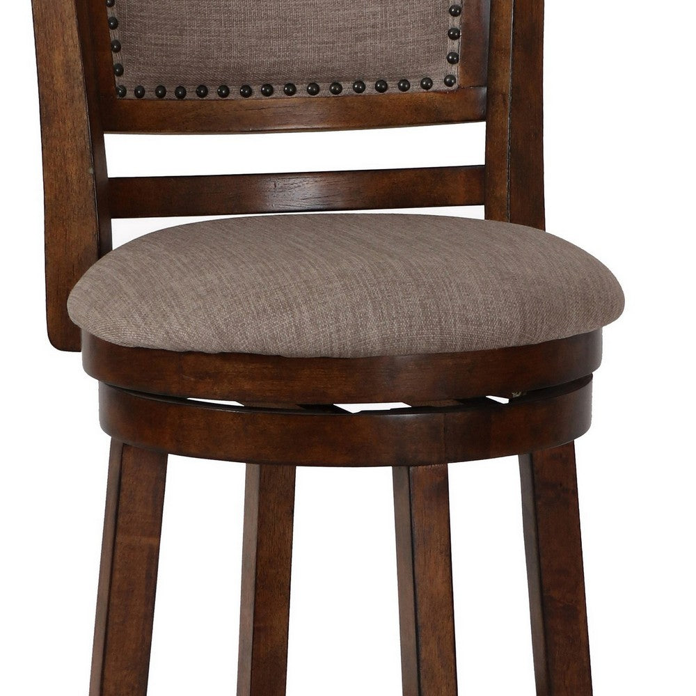 Curved Swivel Counter Stool with Fabric Padded Seating, Brown and Beige - BM218145