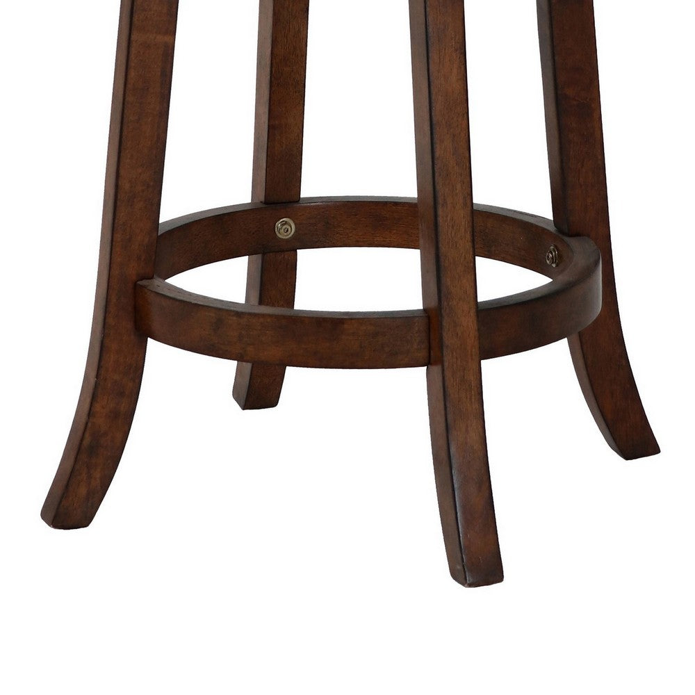 Curved Swivel Counter Stool with Fabric Padded Seating, Brown and Beige - BM218145