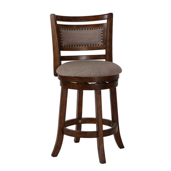 Curved Swivel Counter Stool with Fabric Padded Seating, Brown and Beige - BM218145