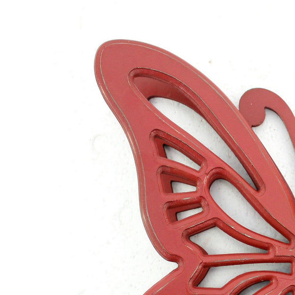 Wooden Butterfly Wall Plaque with Cutout Detail, Red - BM218333