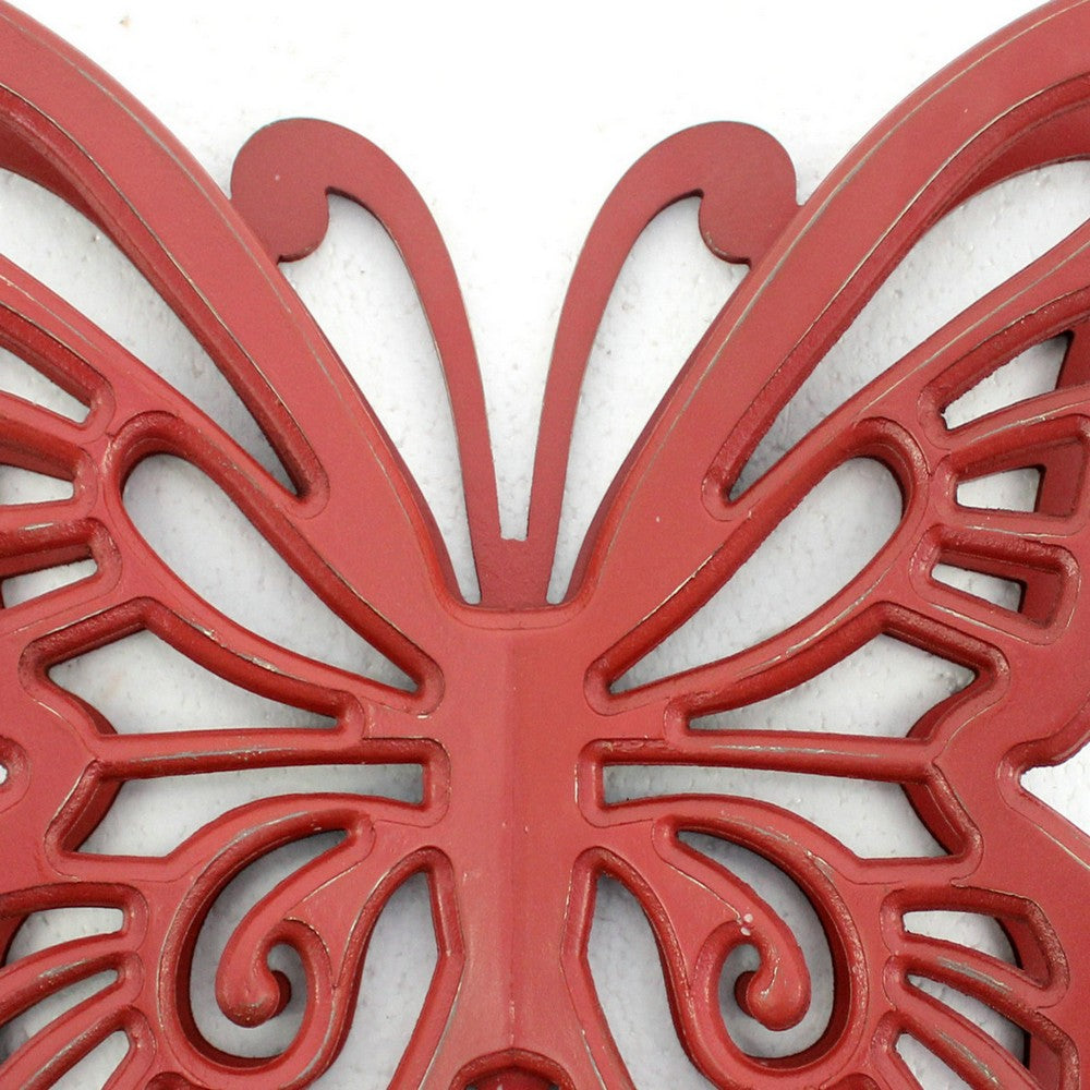 Wooden Butterfly Wall Plaque with Cutout Detail, Red - BM218333