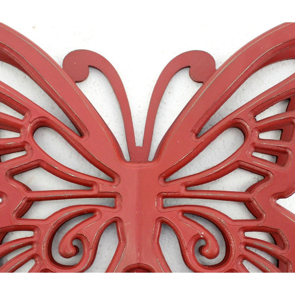 Wooden Butterfly Wall Plaque with Cutout Detail, Red - BM218333