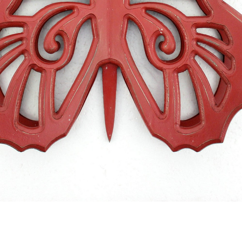 Wooden Butterfly Wall Plaque with Cutout Detail, Red - BM218333