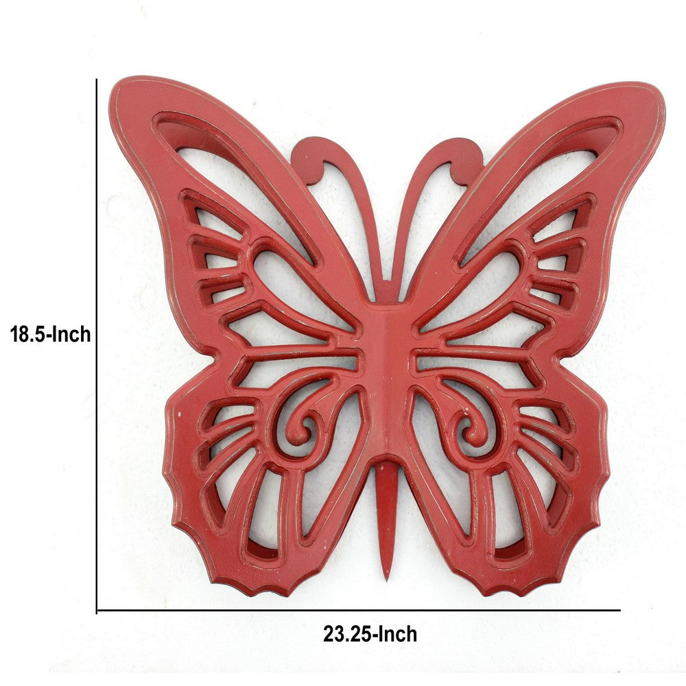Wooden Butterfly Wall Plaque with Cutout Detail, Red - BM218333