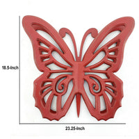 Wooden Butterfly Wall Plaque with Cutout Detail, Red - BM218333