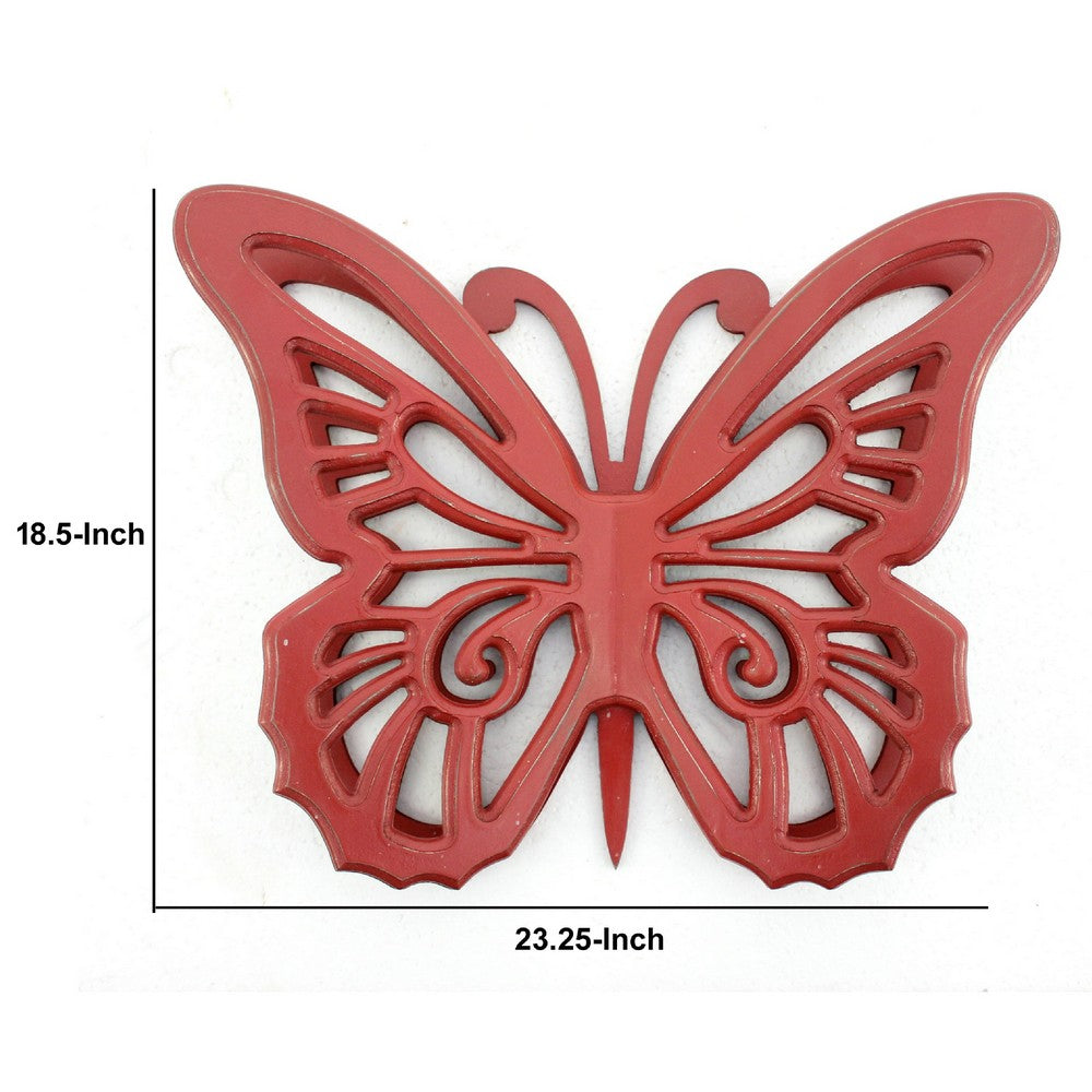 Wooden Butterfly Wall Plaque with Cutout Detail, Red - BM218333