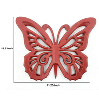 Wooden Butterfly Wall Plaque with Cutout Detail, Red - BM218333