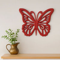 Wooden Butterfly Wall Plaque with Cutout Detail, Red - BM218333