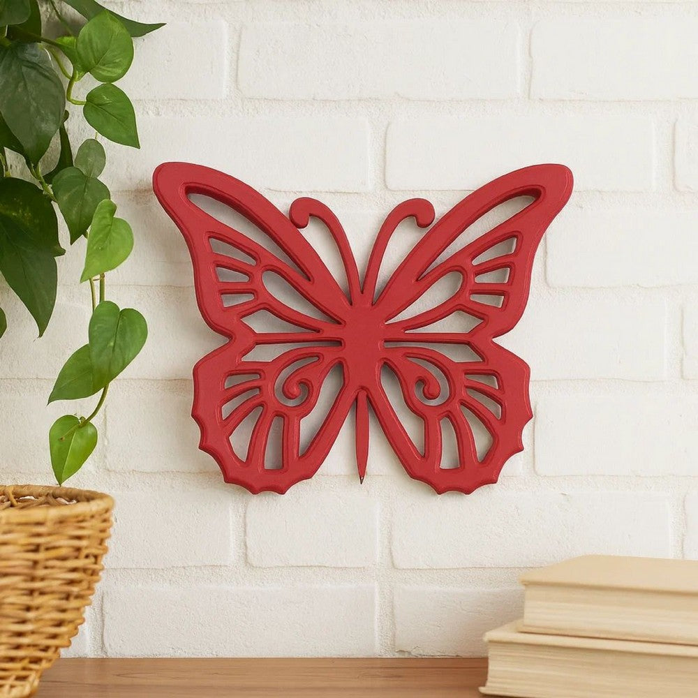 Wooden Butterfly Wall Plaque with Cutout Detail, Red - BM218333