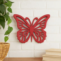 Wooden Butterfly Wall Plaque with Cutout Detail, Red - BM218333