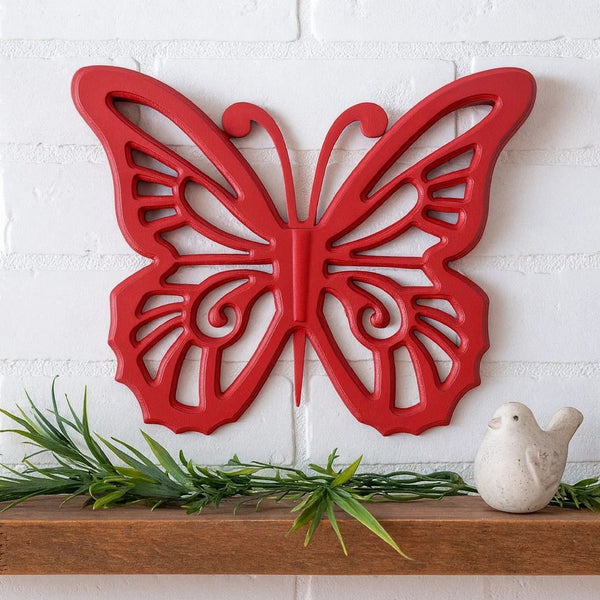 Wooden Butterfly Wall Plaque with Cutout Detail, Red - BM218333