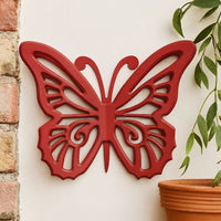 Wooden Butterfly Wall Plaque with Cutout Detail, Red - BM218333