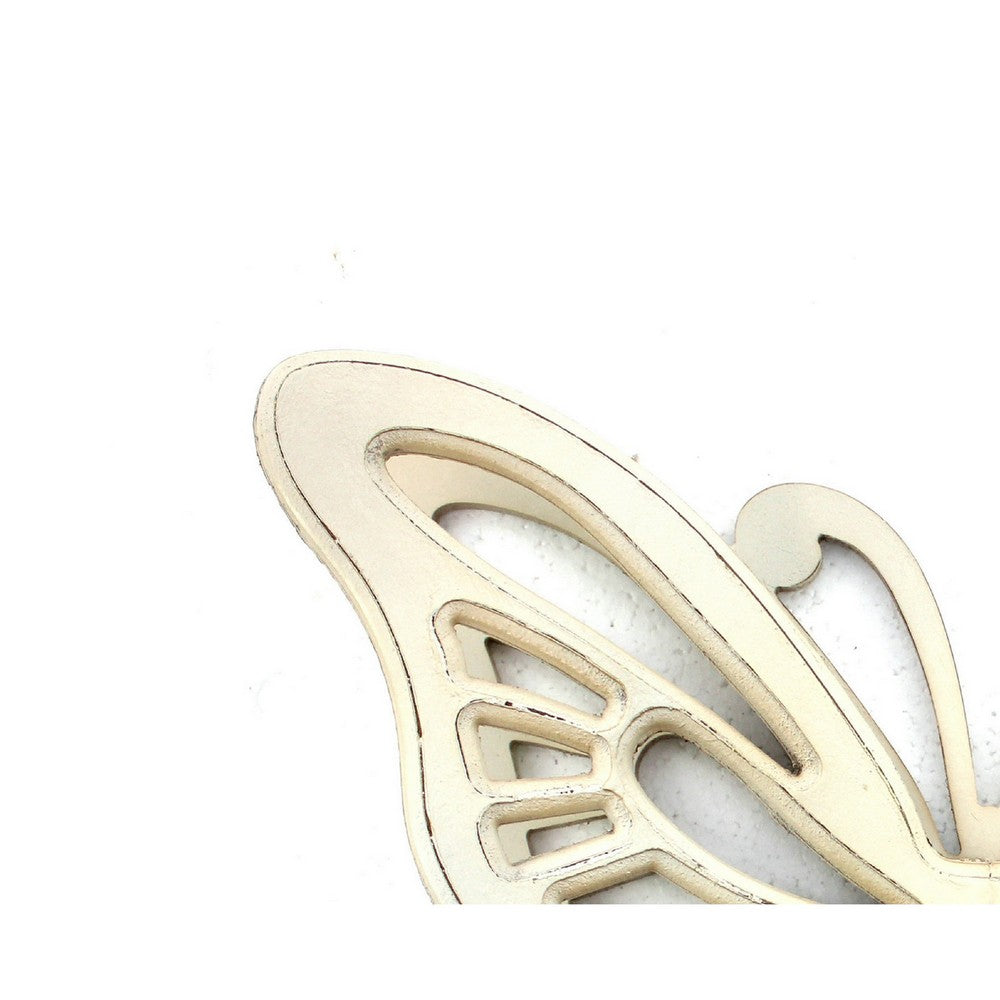 Wooden Butterfly Wall Plaque with Cutout Detail, White - BM218334