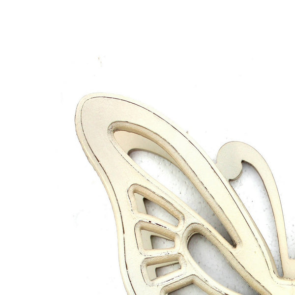 Wooden Butterfly Wall Plaque with Cutout Detail, White - BM218334