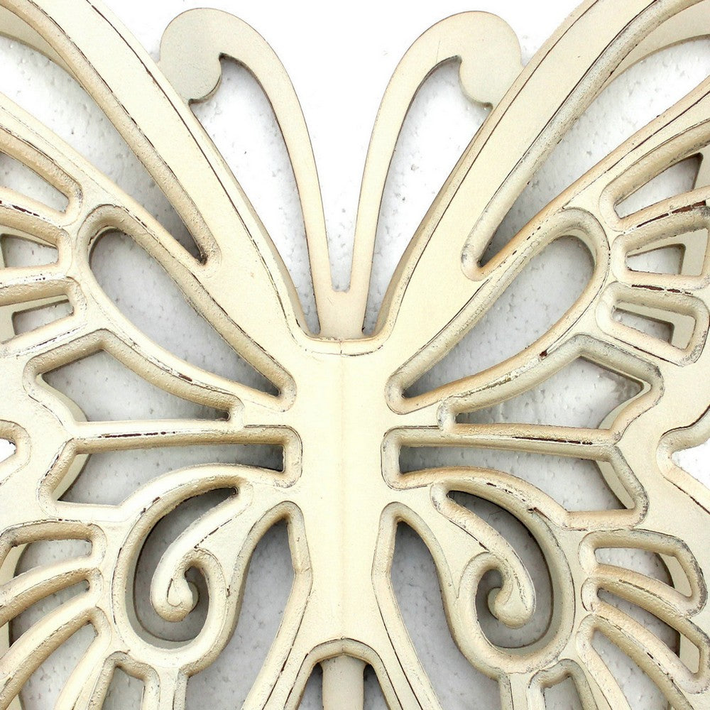 Wooden Butterfly Wall Plaque with Cutout Detail, White - BM218334