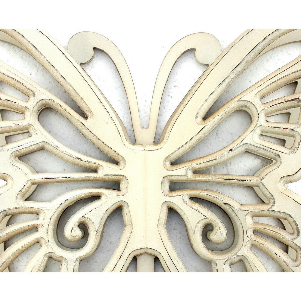 Wooden Butterfly Wall Plaque with Cutout Detail, White - BM218334