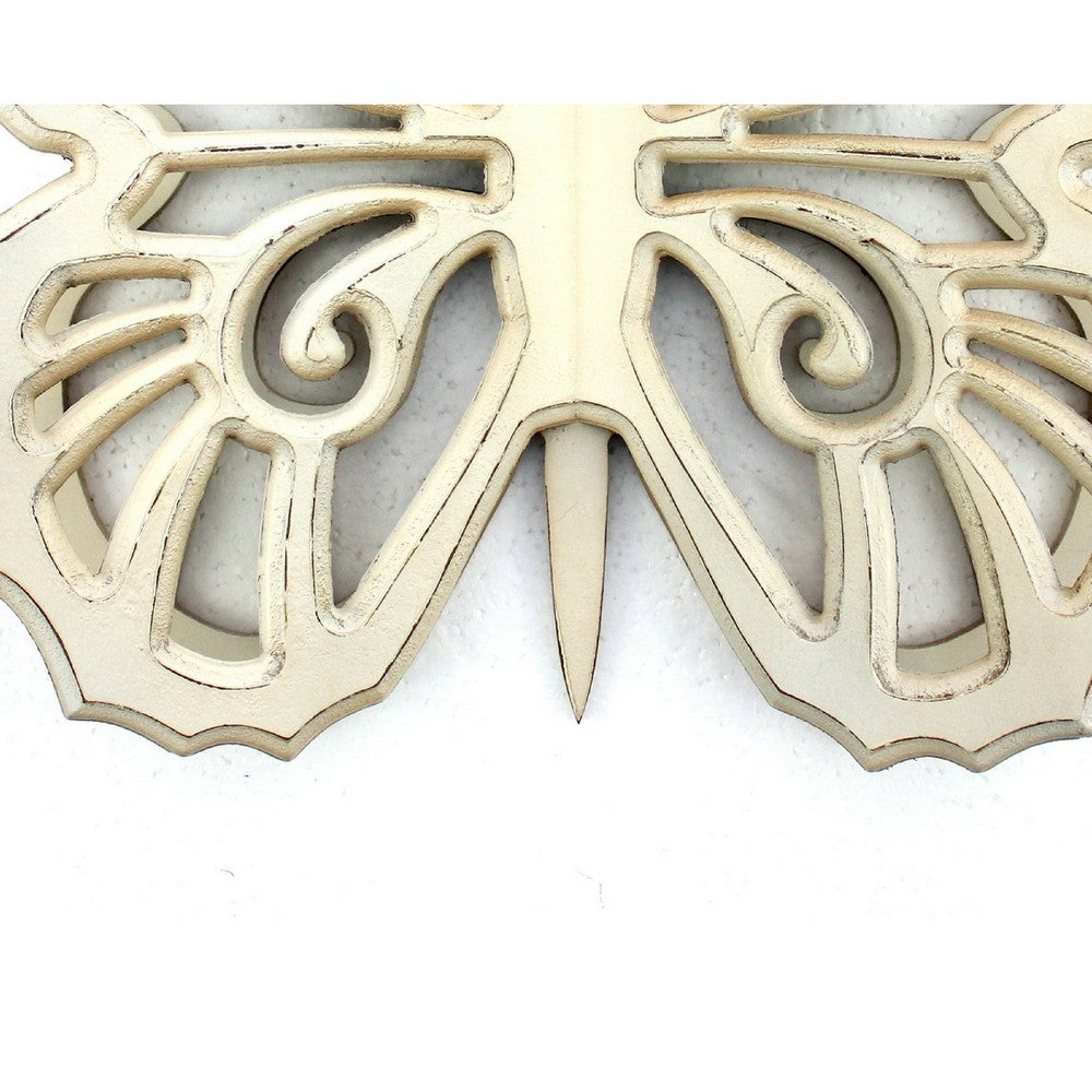 Wooden Butterfly Wall Plaque with Cutout Detail, White - BM218334