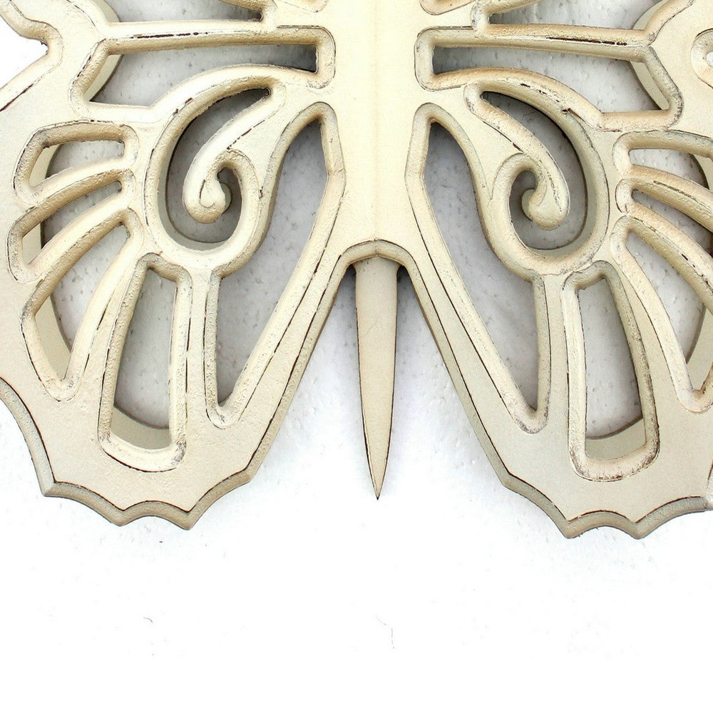 Wooden Butterfly Wall Plaque with Cutout Detail, White - BM218334