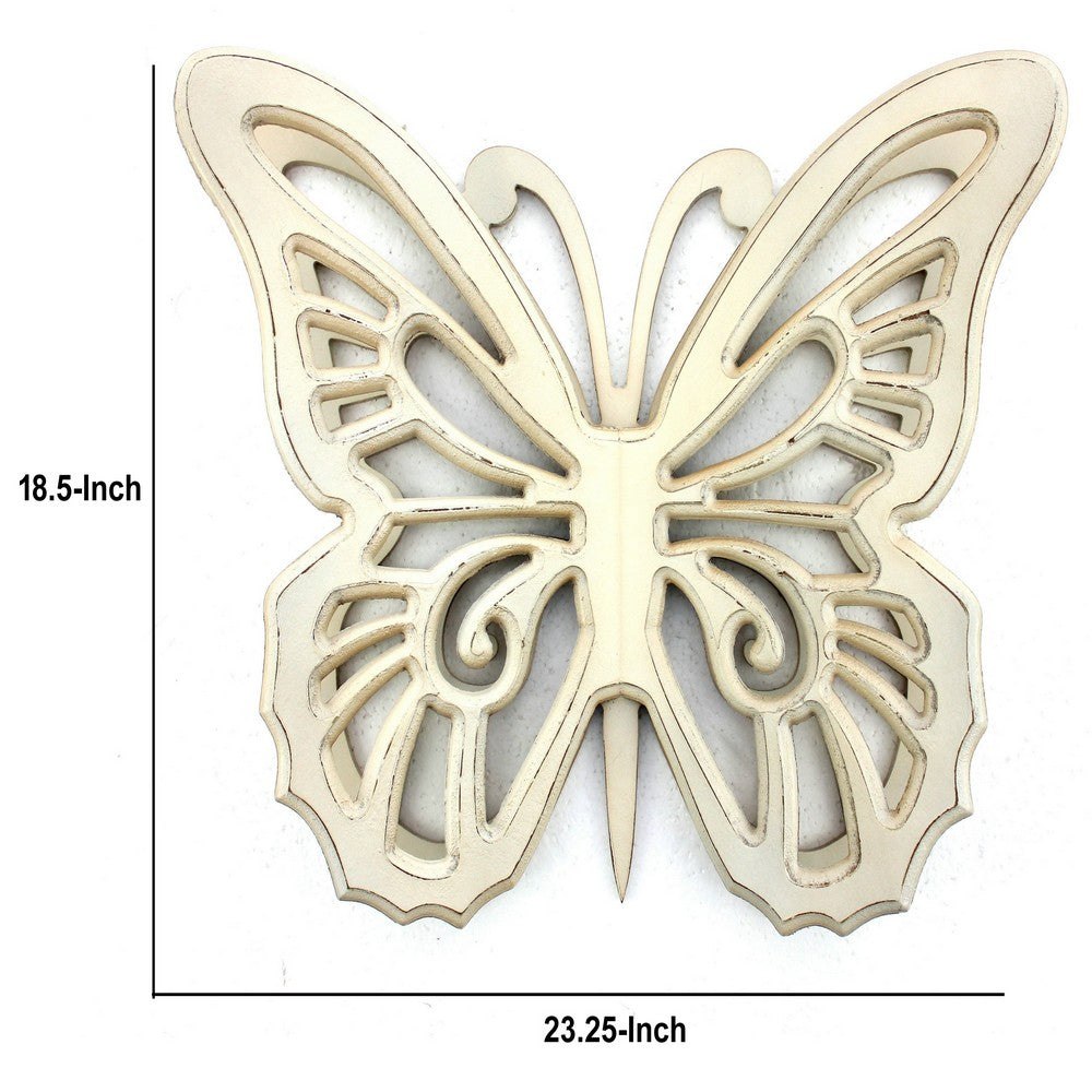 Wooden Butterfly Wall Plaque with Cutout Detail, White - BM218334
