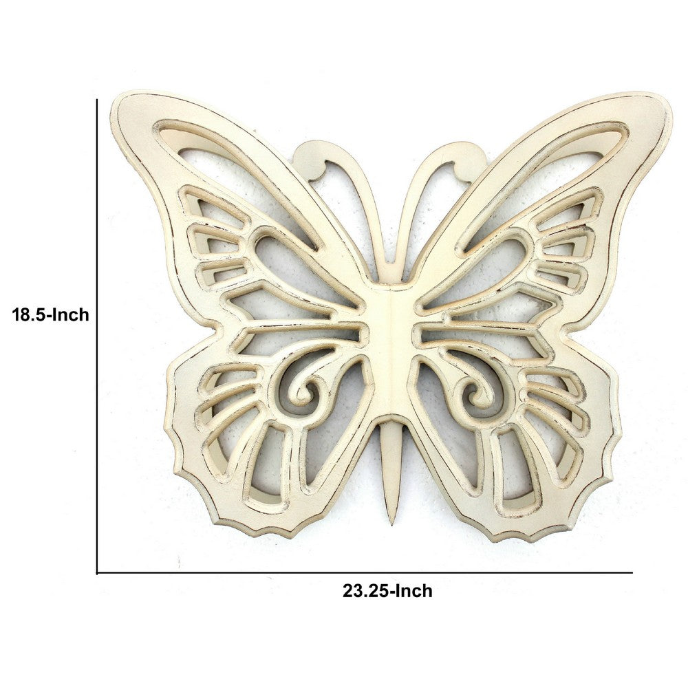 Wooden Butterfly Wall Plaque with Cutout Detail, White - BM218334