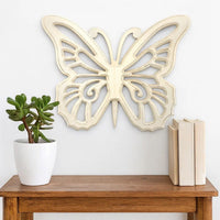 Wooden Butterfly Wall Plaque with Cutout Detail, White - BM218334