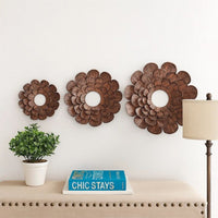 Blooming Metal Flower Wall Decor Mirror, Set of 3, Copper - BM218336