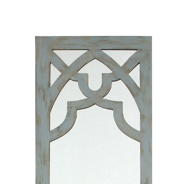 Rectangular Wooden Wall Mirror with Symmetrical Baroque Design, Gray - BM218340