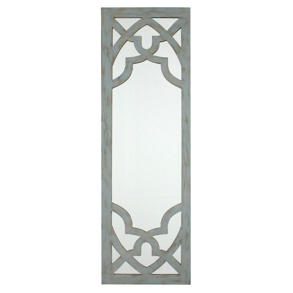 Rectangular Wooden Wall Mirror with Symmetrical Baroque Design, Gray - BM218340