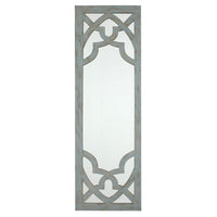 Rectangular Wooden Wall Mirror with Symmetrical Baroque Design, Gray - BM218340