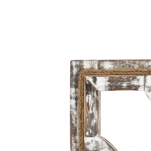 Square Wooden Wall Mirror with Rope Borders, Gray - BM218341