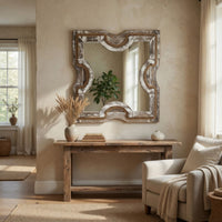 Square Wooden Wall Mirror with Rope Borders, Gray - BM218341