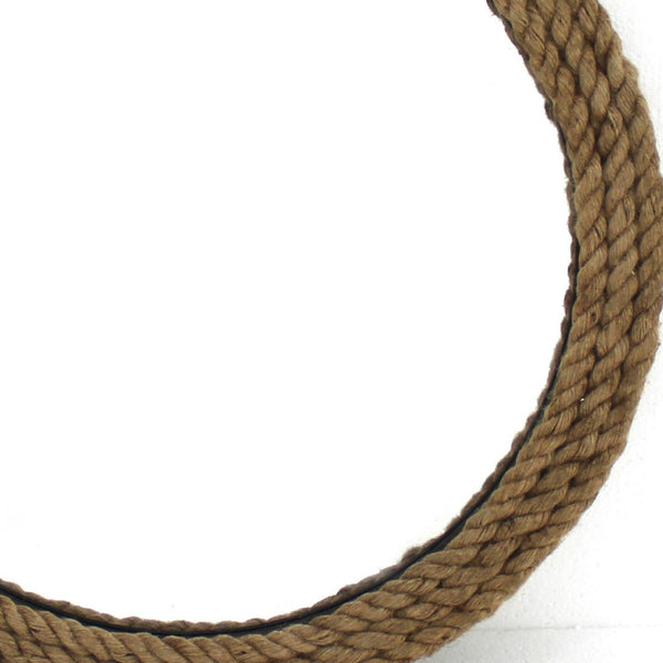 Circular Wall Mirror with Jute Rope Borders, Brown - BM218342