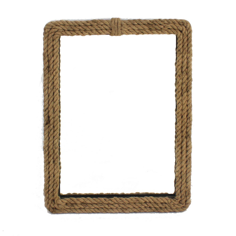 Rectangular Wall Mirror with Jute Rope Borders, Brown - BM218343
