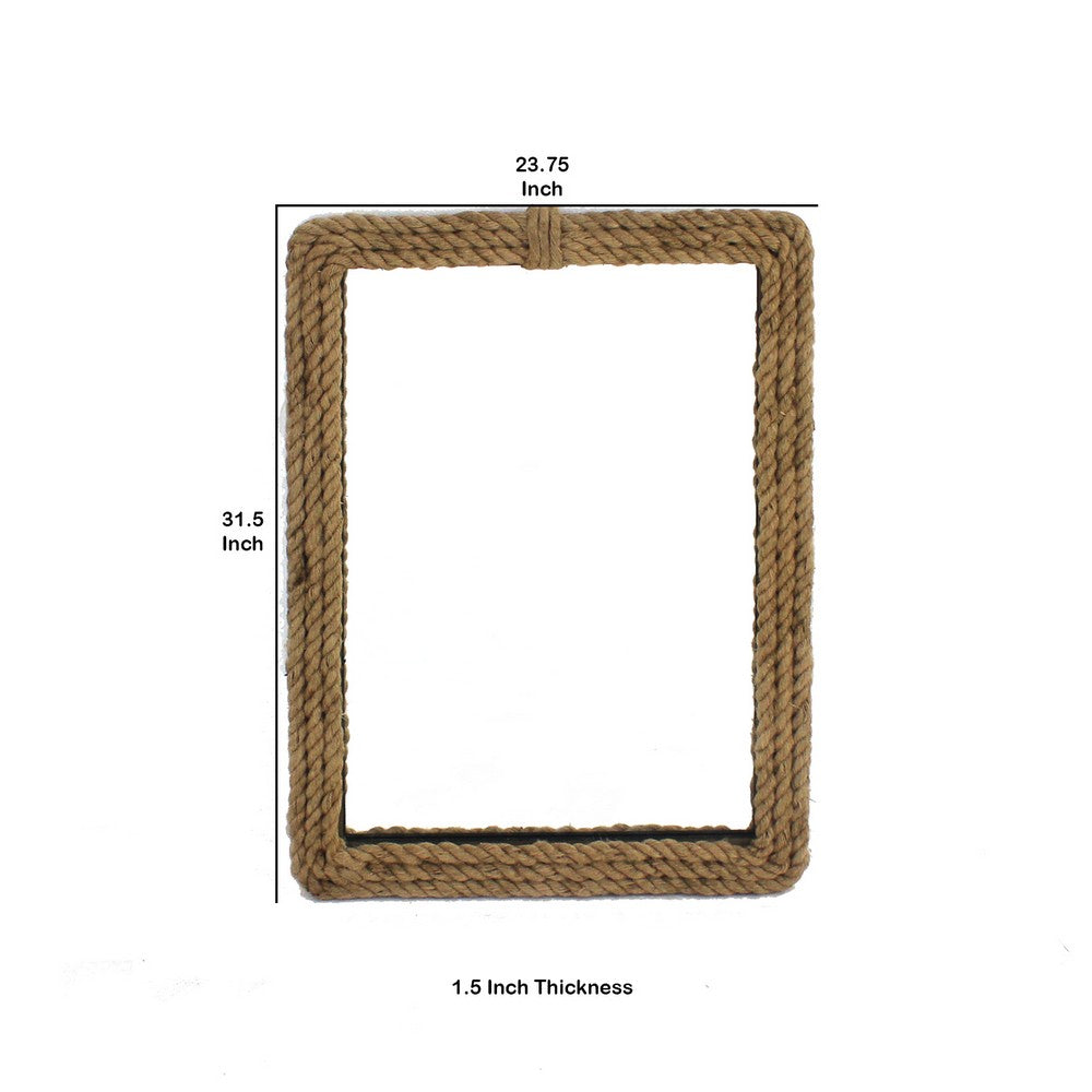 Rectangular Wall Mirror with Jute Rope Borders, Brown - BM218343