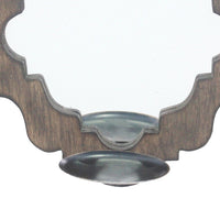 Wooden Candle Holders with Mirror and Quatrefoil Pattern, Set of 2, Brown - BM218346